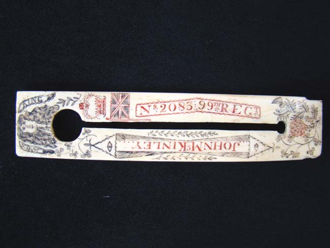 A Fabulous and rare 19th century Scrimshawed Military button cleaning implement circa 1830-1850